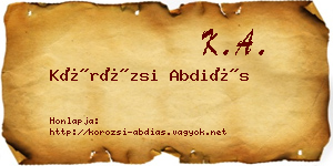 Körözsi Abdiás névjegykártya
